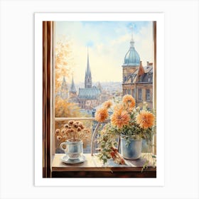 Window View Of Hamburg Germany In Autumn Fall, Watercolour 1 Art Print