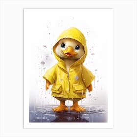 Animated Duckling In A Yellow Raincoat 2 Art Print