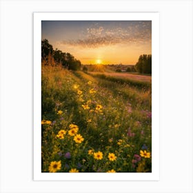 Sunset Over Wildflowers Art Print