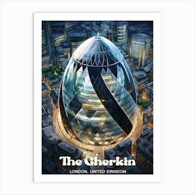 The Gherkin London England Nighttime Modern Travel Art Art Print