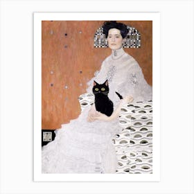Gustav Klimt Style, Bildnis Fritza Riedler With A Black Cat Art Print