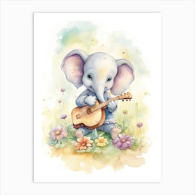 Elephant Painting Playing An Instrument Watercolour 3 Art Print