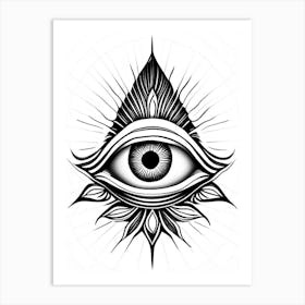Enlightenment, Symbol, Third Eye Simple Black & White Illustration 2 Art Print