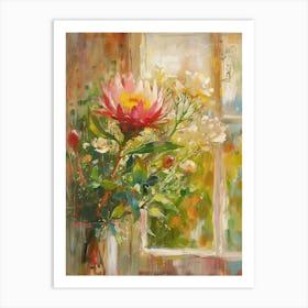 Protea Flowers On A Cottage Window 2 Art Print