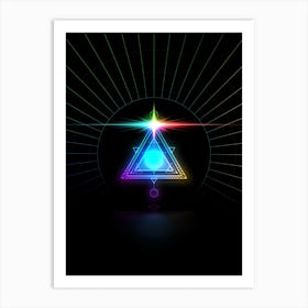 Neon Geometric Glyph in Candy Blue and Pink with Rainbow Sparkle on Black n.0061 Art Print
