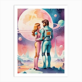 Space Lovers vintage retro sci-fi art Art Print