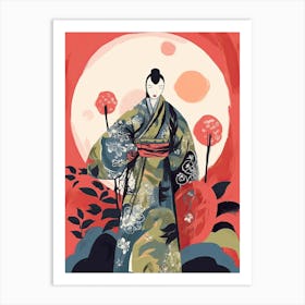 Samurai Illustration Floral 4 Art Print