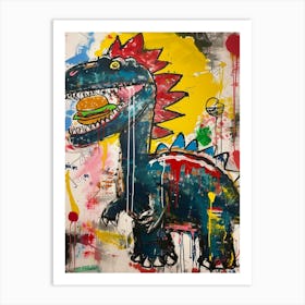 Dinosaur Eating A Hamburger Burger Abstract Art Print