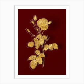 Vintage Provence Rose Botanical in Gold on Red n.0551 Art Print
