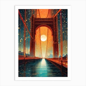 Crossing The Golden Gate Bridge in San Francisco ~ Futuristic Sci-Fi Trippy Surrealism Modern Digital Mandala Awakening Fractals Spiritual Artwork Psychedelic Colorful Cubic Abstract Universe Art Print