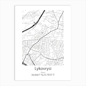 Lykovrysi,Greece Minimalist Map Art Print