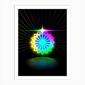 Neon Geometric Glyph in Candy Blue and Pink with Rainbow Sparkle on Black n.0312 Art Print