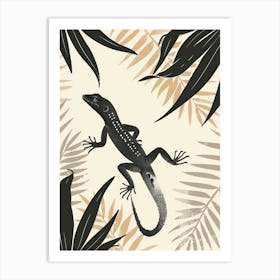 Lizard And The Leaves Black Block Colour Art Print