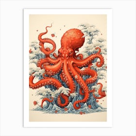 Octopus Animal Drawing In The Style Of Ukiyo E 4 Art Print