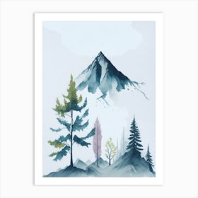 Mountain And Forest In Minimalist Watercolor Vertical Composition 288 Art Print