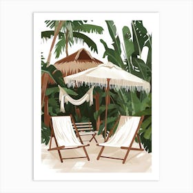 Beach Loungers And Umbrella Art Print