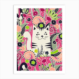 Kitten In The Spring Garden, Pink background Art Print