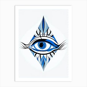 Celestial Eye, Symbol, Third Eye Blue & White 2 Art Print