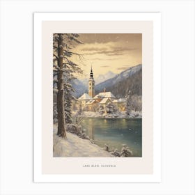 Vintage Winter Poster Lake Bled Slovenia 1 Art Print