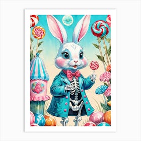 Cute Skeleton Rabbit With Candies Painting (31) Art Print