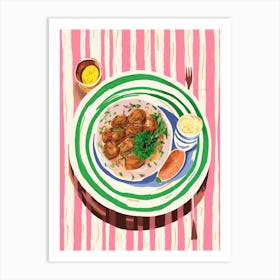 A Plate Of Greek Salad, Top View Food Illustration 3 Art Print