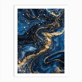 Blue Gold Swirls Abstract Painting Art Print