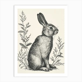 Florida White Blockprint Rabbit Illustration 7 Art Print