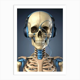 Skeleton With Headphones 10 Art Print