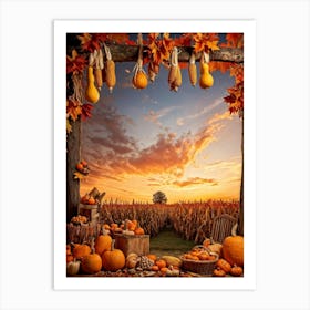 A Photograph Showcasing A Thanksgiving Festival Scene Set In A Rustic Fall Evening Wooden Decoratio (7) 1 Art Print