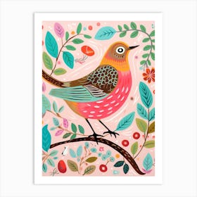 Pink Scandi Hermit Thrush 4 Art Print