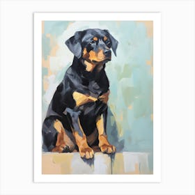 Rottweiler Dog, Painting In Light Teal And Brown 1 Art Print