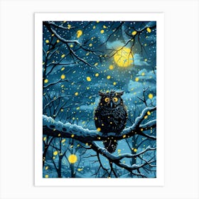 Owl In The Snow Art Print