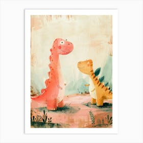 Watercolour Storybook Dinosaur Friends Painting Art Print