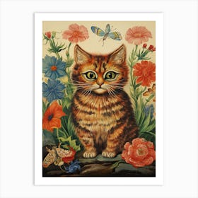 Botanical Ginger Cat, Louis Wain Art Print