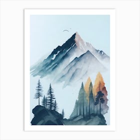 Mountain And Forest In Minimalist Watercolor Vertical Composition 95 Art Print