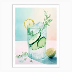 Delicious Cocktail With Cucumber, Gin, Tonic, Lemon And Juniper Sprigs Art Print