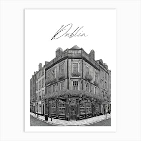 Dublin Temple Bar, Dublin Pub, Black And White Illustration Art Print