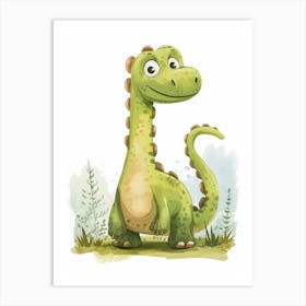 Cute Cartoon Acrocanthosaurus Dinosaur Watercolour 2 Art Print