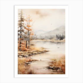 Lake In The Woods In Autumn, Painting 22 Art Print