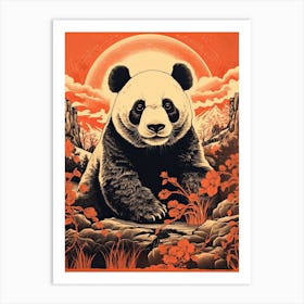 Panda Art In Woodblock Printing Style 3 Art Print