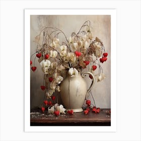 Bleeding Heart, Autumn Fall Flowers Sitting In A White Vase, Farmhouse Style 3 Art Print