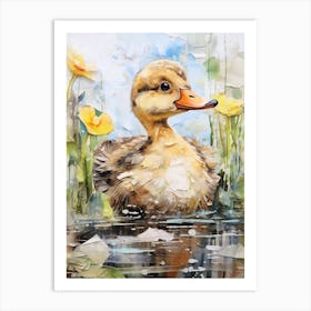 Duckling Mixed Media Paint Collage 3 Art Print