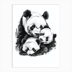 Giant Panda Family Sleeping Ink Illustration 3 Art Print