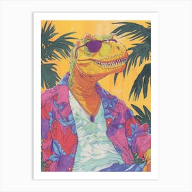 Dinosaur On Vacation Fine Line Illustration Art Print