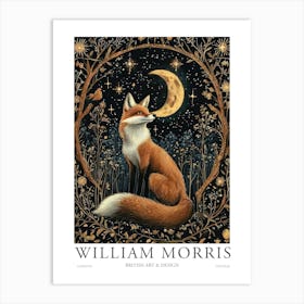 William Morris Night Fox Moon Botanical Pint Museum Poster Morris Exhibition Poster Painting Fox  Art Print