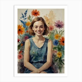 Portrait Of A Girl With Flowers 1 Art Print