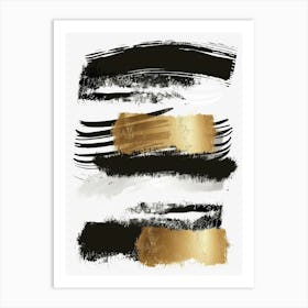 Black And Gold Brush Strokes 8 Art Print