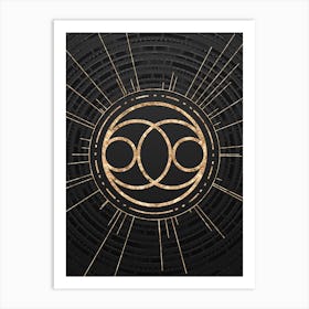 Geometric Glyph Symbol in Gold with Radial Array Lines on Dark Gray n.0168 Art Print