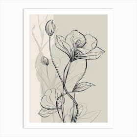 Lilies Line Art Flowers Illustration Neutral 15 Art Print