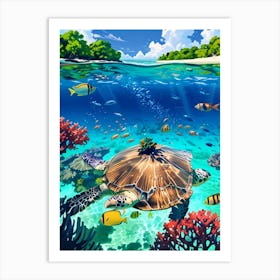 Turtle In The Ocean Art Print